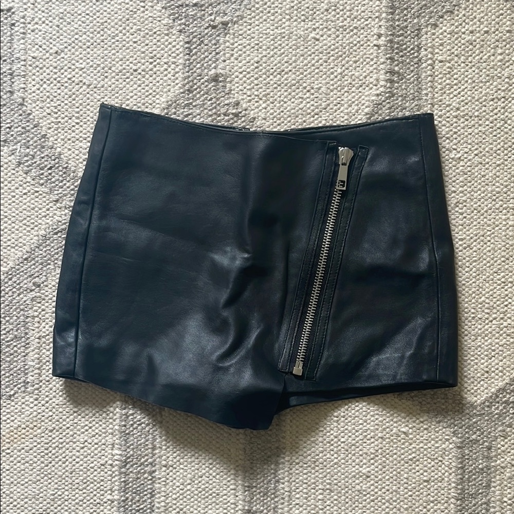 Black Leather Skort with Zipper Detail